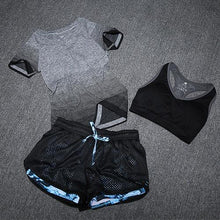 New Women Yoga Sport Suit Bra Set 3 Piece Female Short-sleeved Summer Sportswear Running Fitness Training Clothing