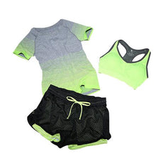 New Women Yoga Sport Suit Bra Set 3 Piece Female Short-sleeved Summer Sportswear Running Fitness Training Clothing