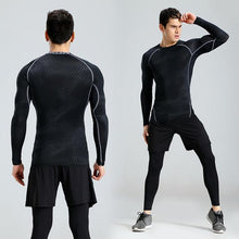 New 3Pcs Running Set Men Solid Quick Dry Mens Sport Suit Fitness Tight Gym Clothing Training Suit